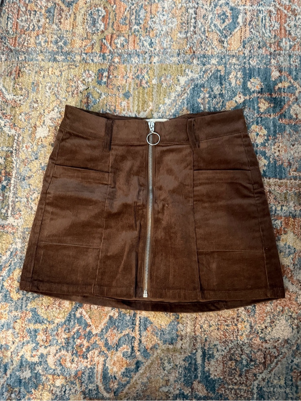 Altar'd State Chocolate Brown Corduroy Zip-Up Mini Skirt